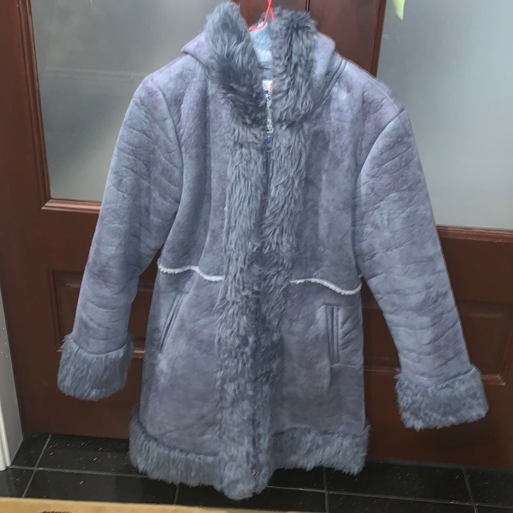 Blue faux suede winter coat